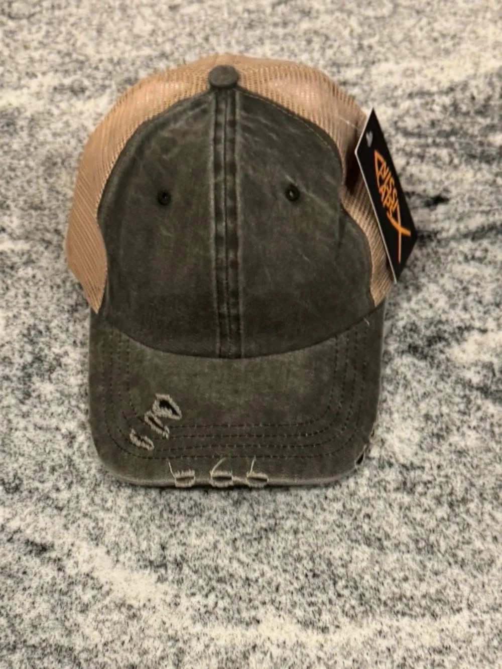 NEW Distressed Trucker Hat in Washed Two-Tone - Olive Green & Tan, Adjustable